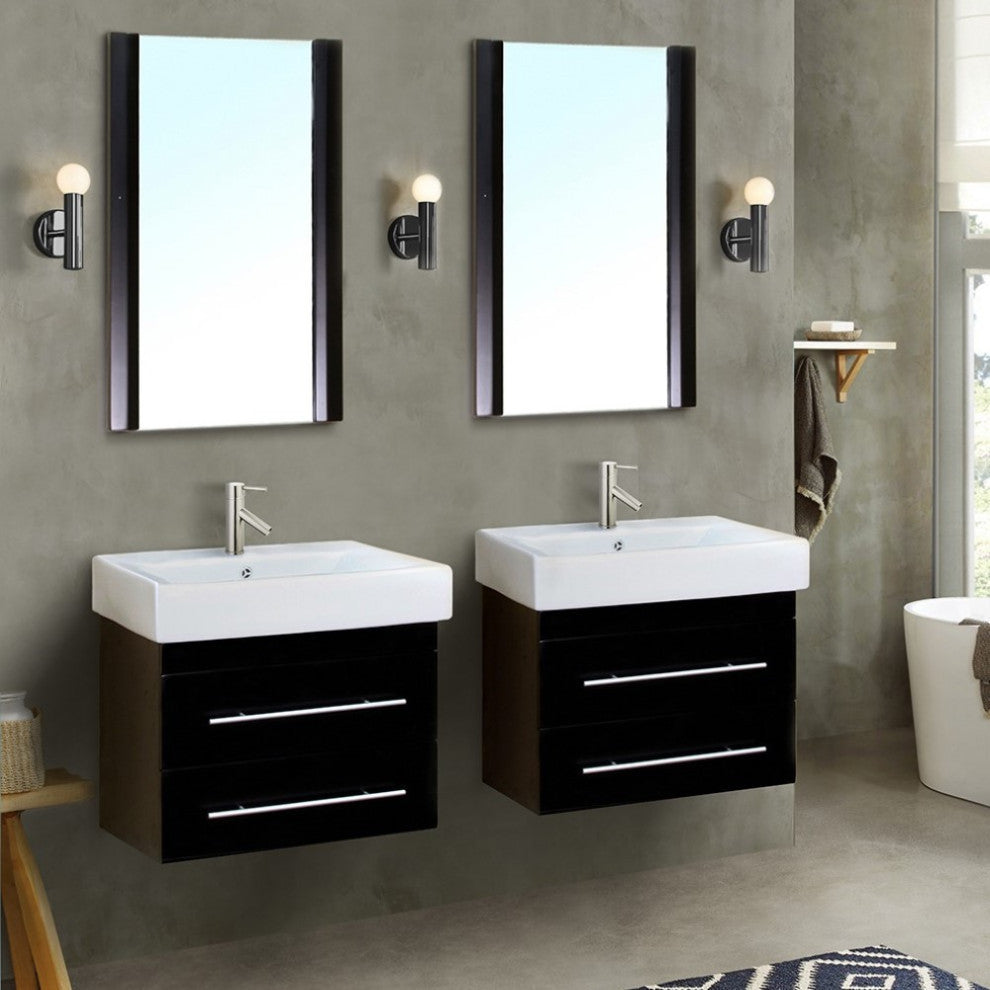 48.5" Double Wall Mount Style Sink Vanity, Wood, Black