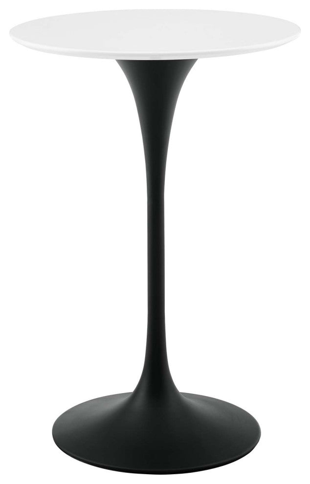 Modern Bar Pub and Dining Round Bar Table, Wood Metal Steel, Black White