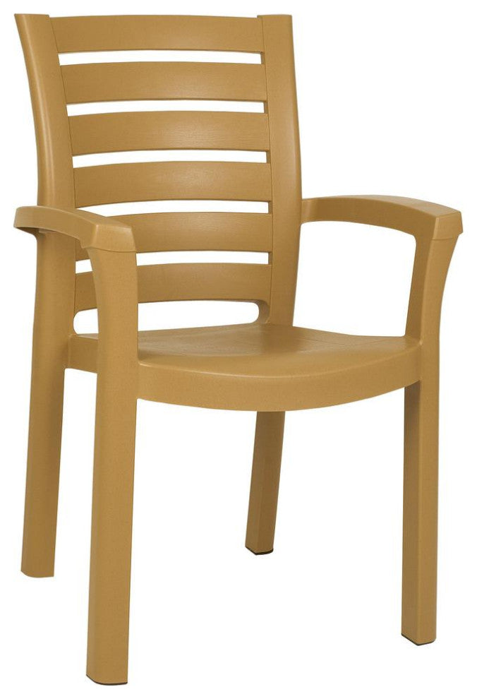 Marina Resin Dining Arm Chair Teak Brown, Set of 2