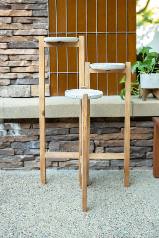 30"  Terrazzo Wood 3-Tired Planter Stand