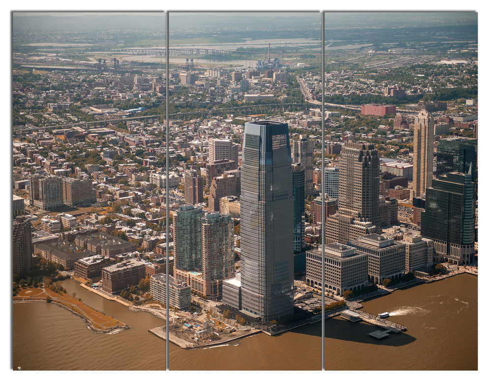 Aerial View of City from Helicopter, Cityscape Canvas Art Print, 36x28, 3 Panels