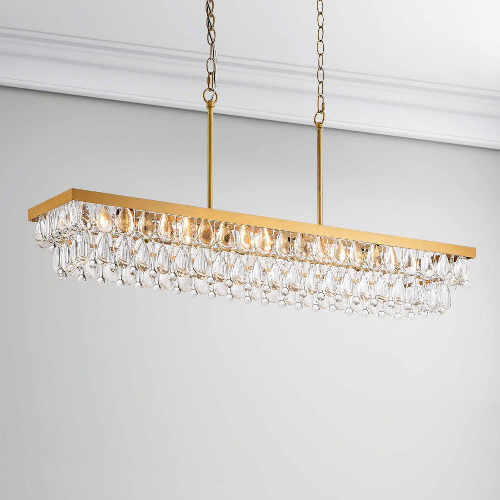 Belle Brushed Brass 8-Light Teardrop Rectangle Larger Chandelier