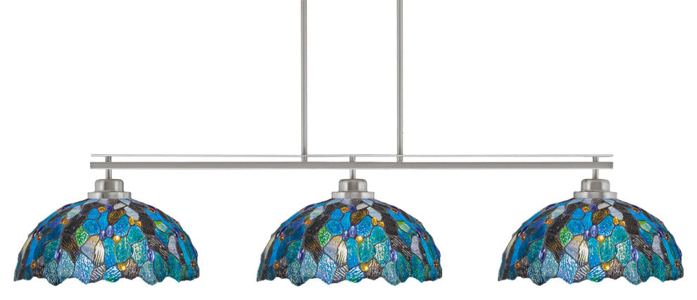 Odyssey 3-Light Island Light, Round Fitter, 16" Blue Mosaic Art Glass
