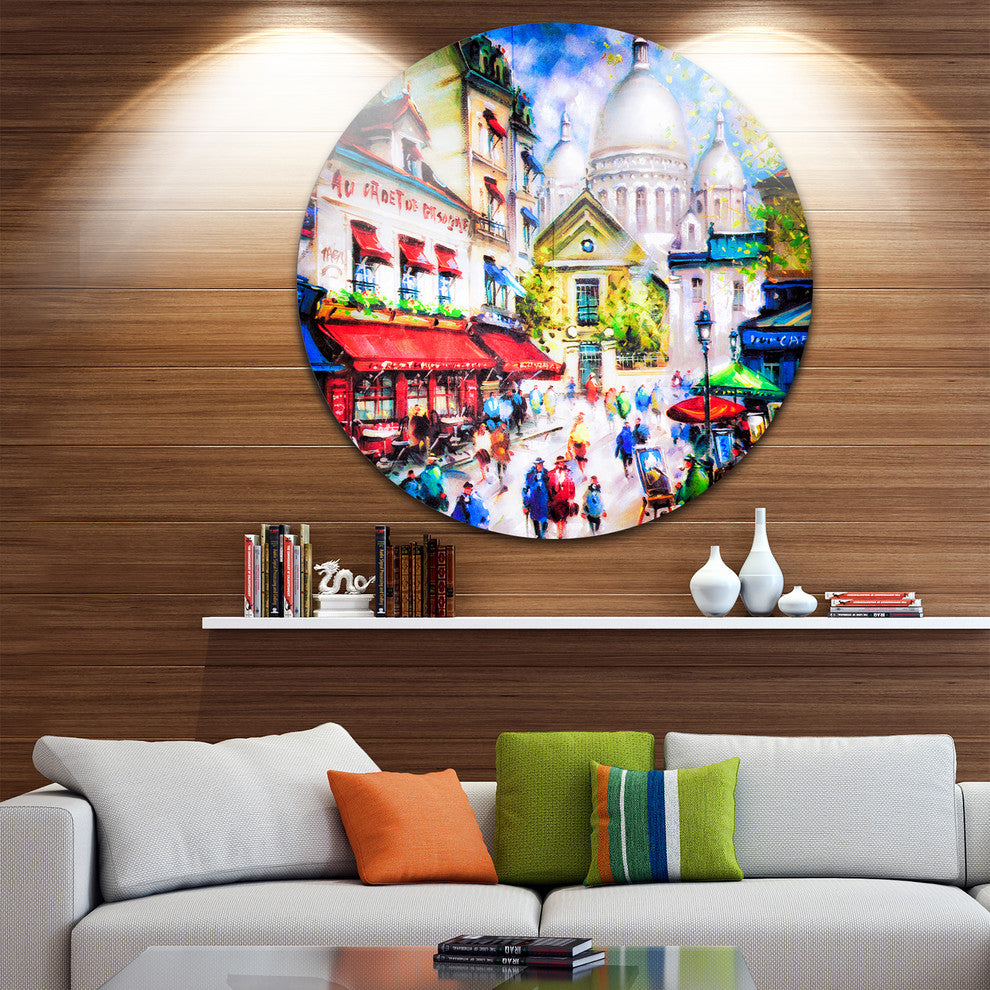 Sacre Coeur And Montmartre, Cityscape Disc Metal Artwork, 11"