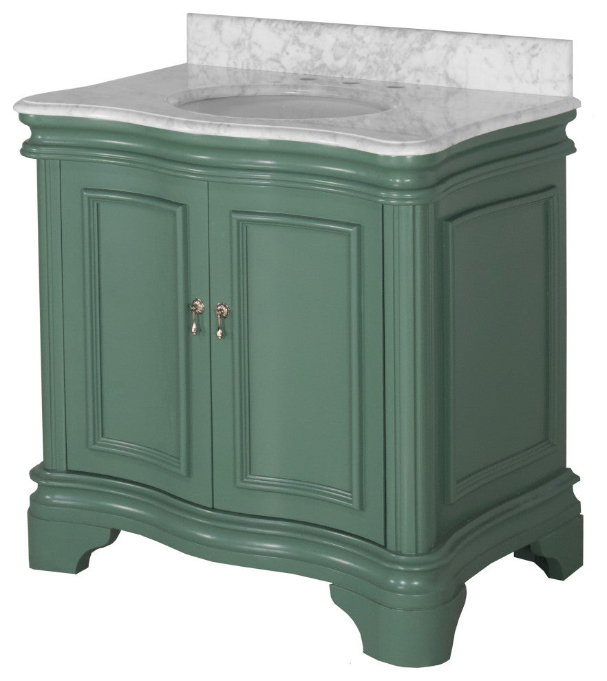 Katherine 36" Bath Vanity, Sage Green, Carrara Marble