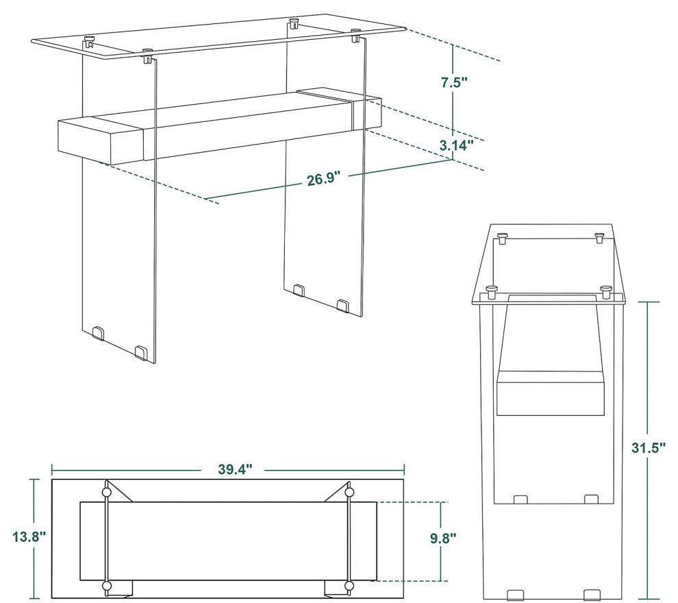 Modern Narrow Glass Console Table with Storage