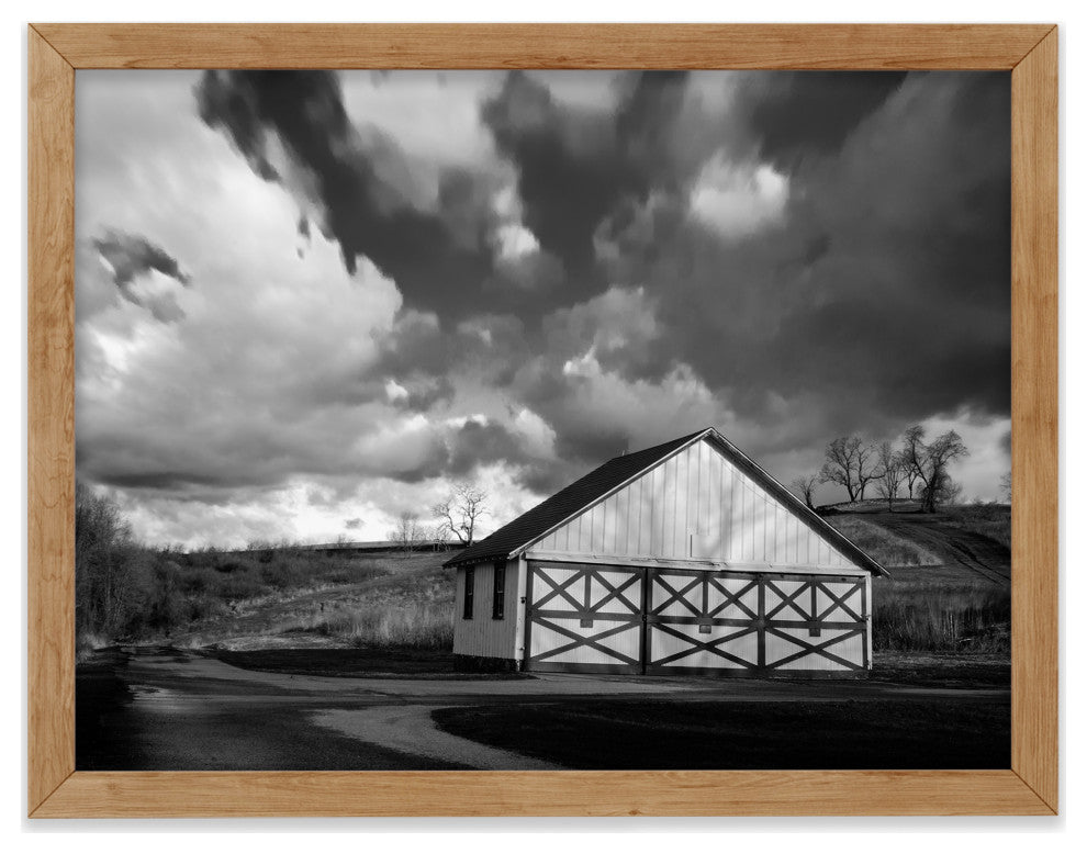 Aging Barn Morning Sun in Black and White Framed Photo Paper Wall Art Prints, Red Oak, 11" X 14"