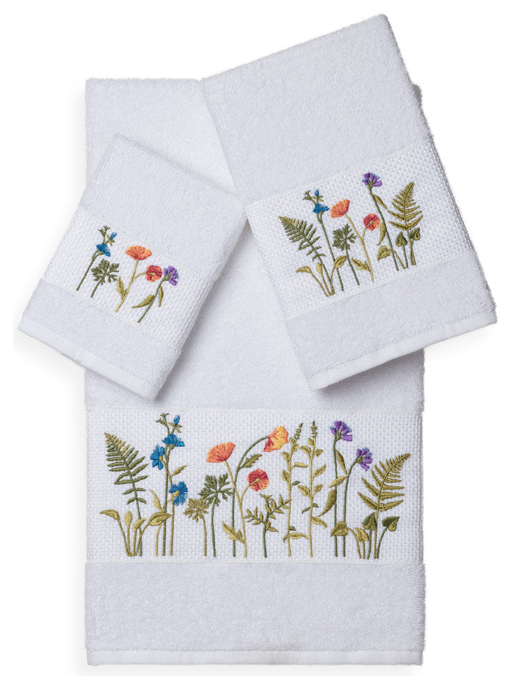 Linum Home Textiles Serenity 3-Piece Embellished Towel Set, White