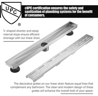 Linear Floor Drain with Removable Decorative Cover UPC certified, Brushed, 36"