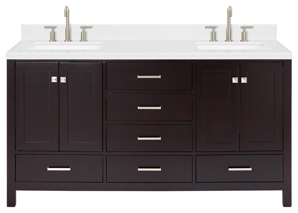 Ariel Cambridge 66" Double Rectangle Sinks Vanity, Carrara Quartz