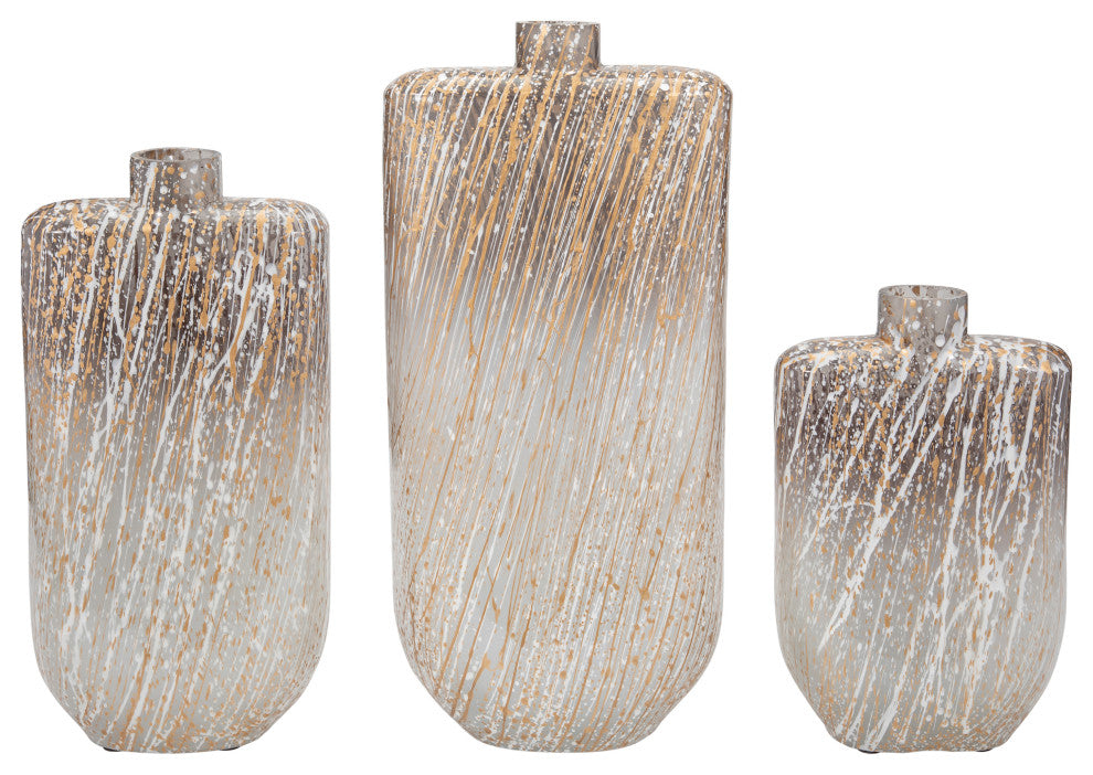 Glass, 16", Striped Stained Vase, Multi