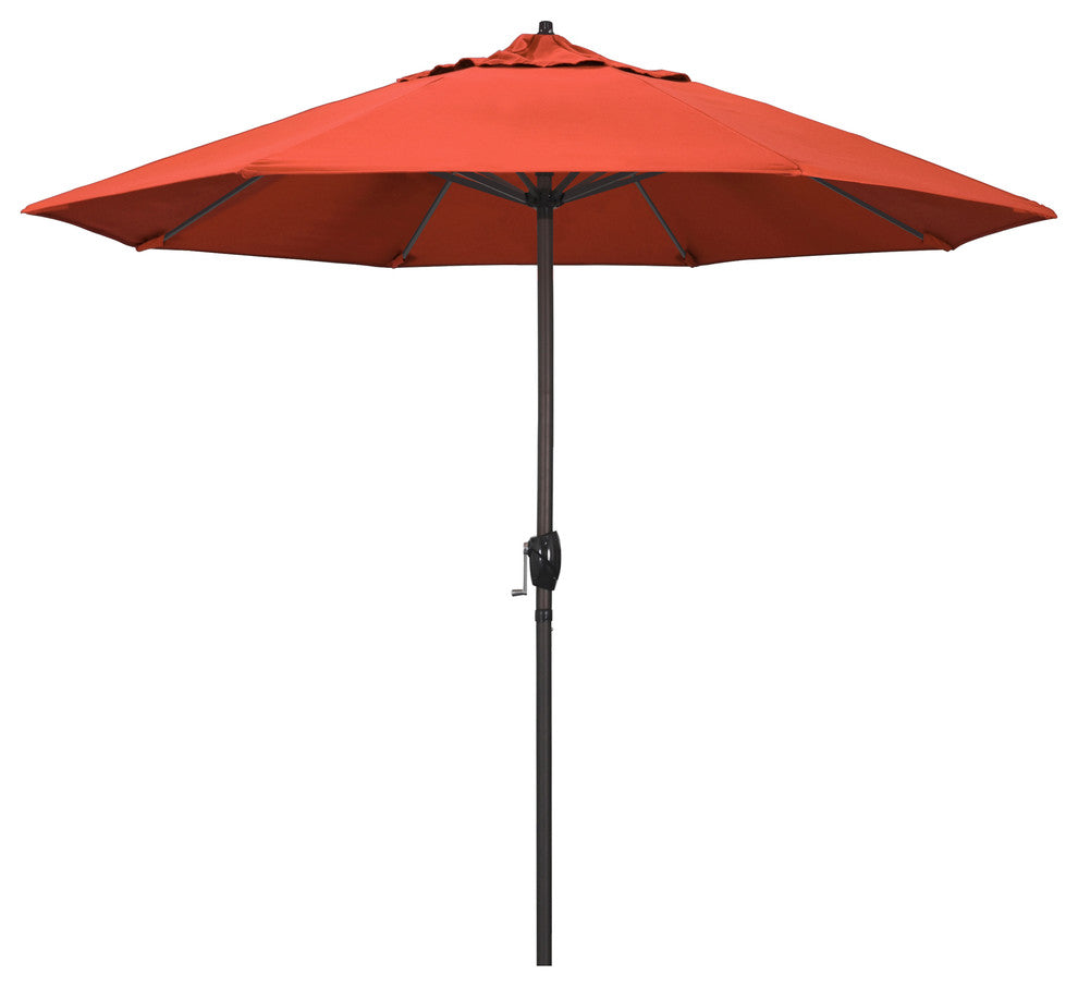 9' Bronze Auto-tilt Crank Lift Aluminum Umbrella, Olefin, Sunset