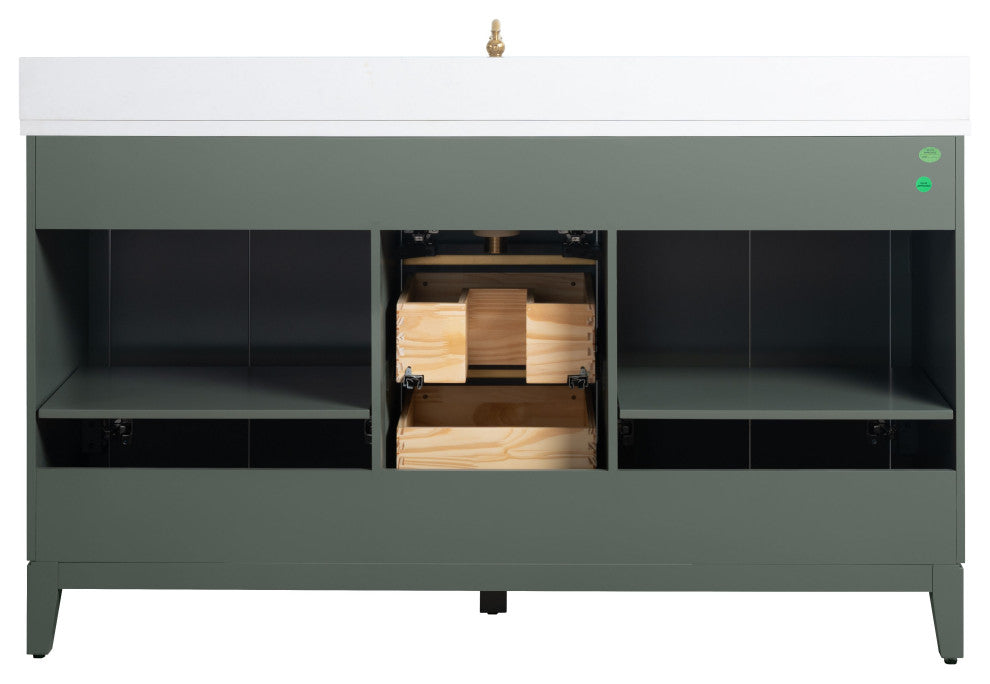 Vanity Art Bathroom Vanity With Sink, Vintage Green, 60" Single