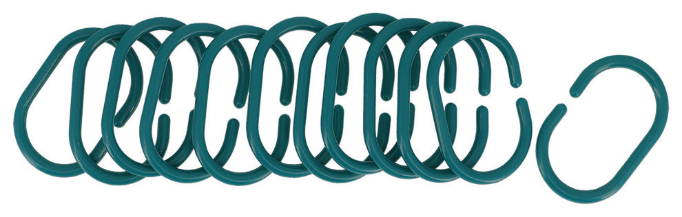 Shower Curtain Rings Plastic Hooks Solid or Clear Colors Set of 12, Solid Peacock Blue