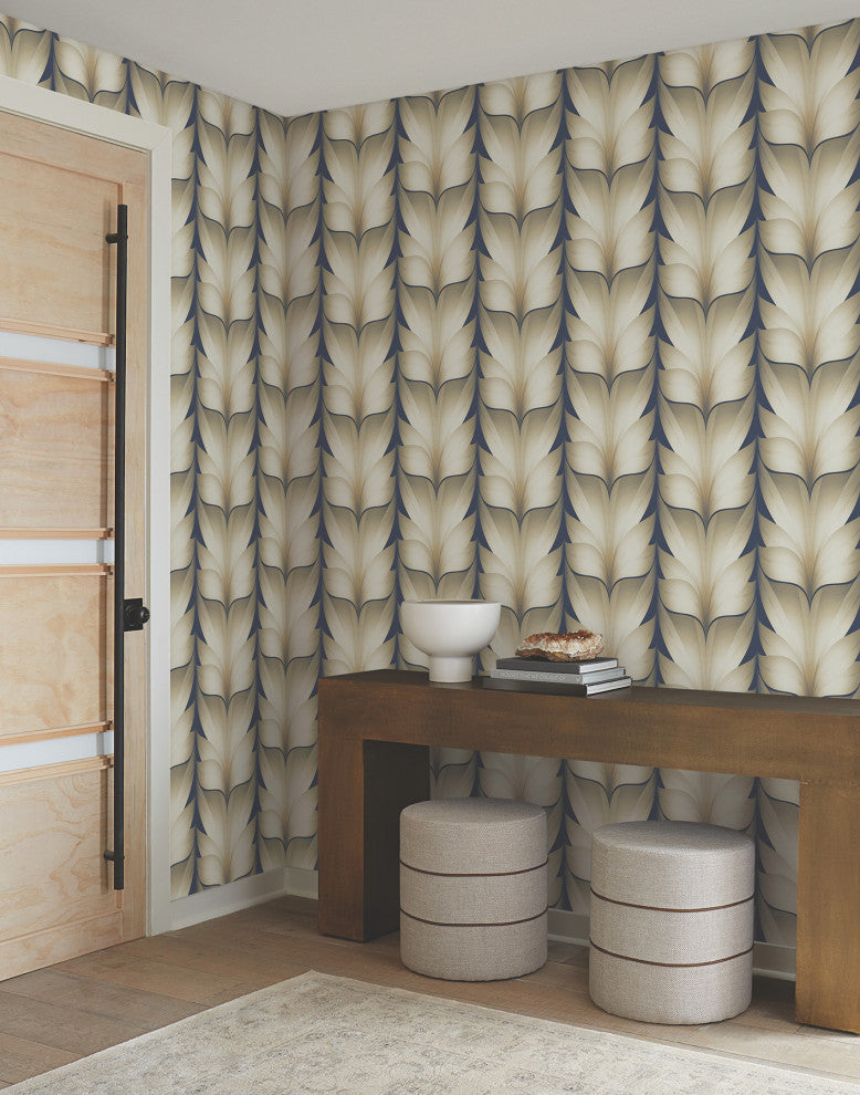 Navy Lotus Light Stripe Wallpaper