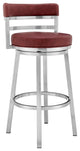 Benzara BM236762 30" Leatherette Counter Height Barstool, Silver and Red