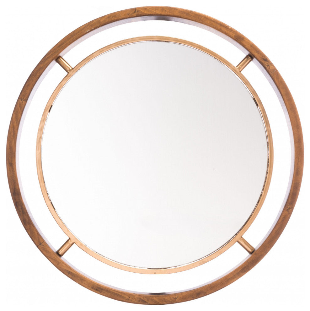 Antiqued Gold Round Wall Mirror