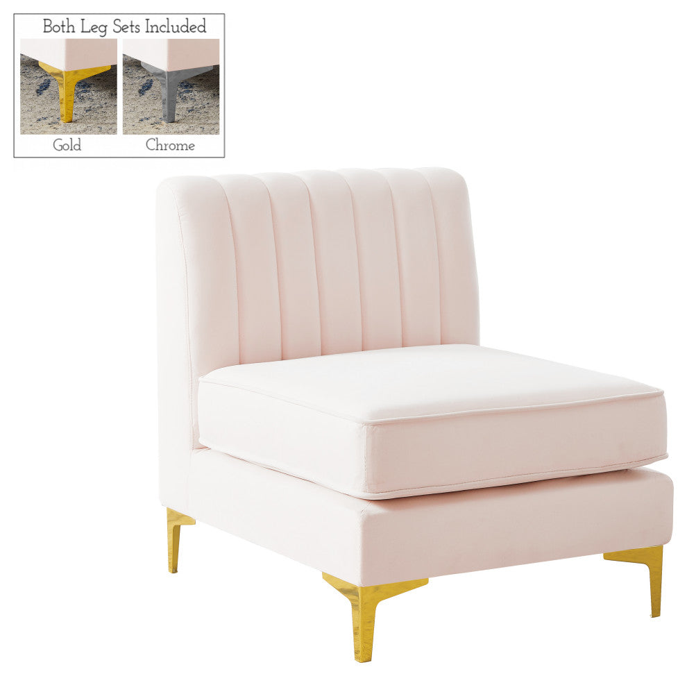 Alina Velvet Upholstered Modular Armless Chair, Pink