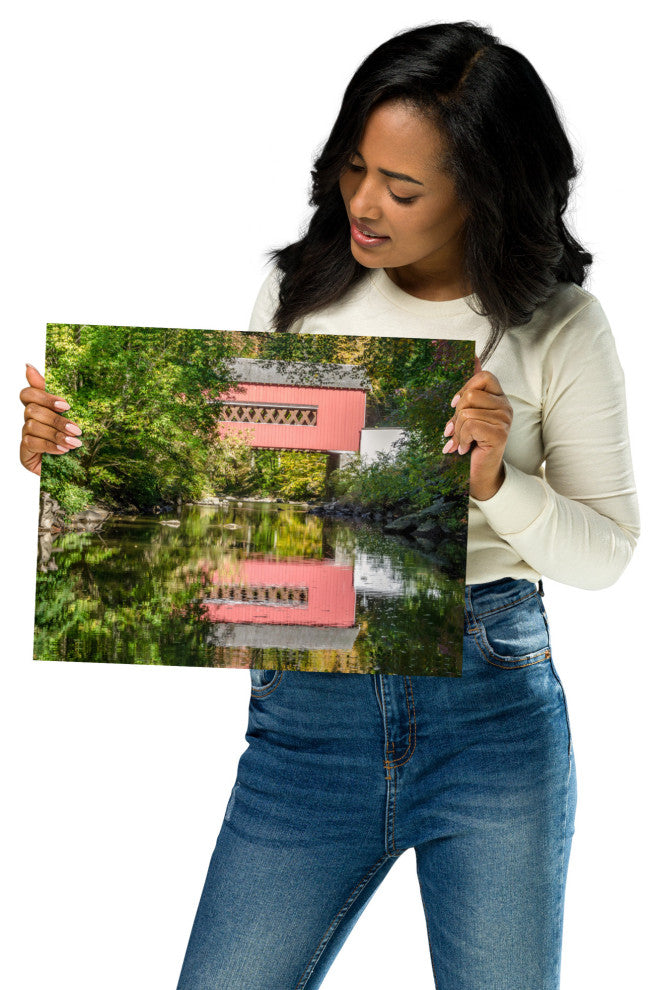 The Reflection of Wooddale Covered Bridge Unframed Wall Art Print, 11" X 14"