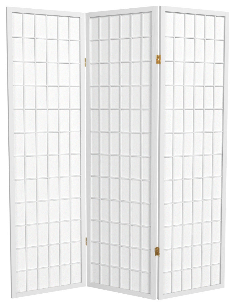 5' Tall Window Pane Shoji Screen, White, 3 Panels