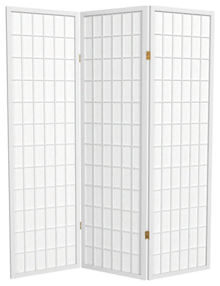 5' Tall Window Pane Shoji Screen, White, 3 Panels