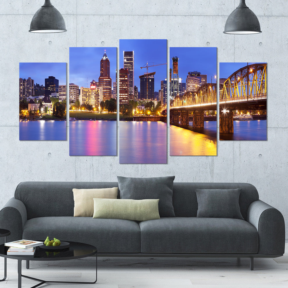 Skyline across the Willamette River, Cityscape Canvas Print, 60"x32", 5 Panels