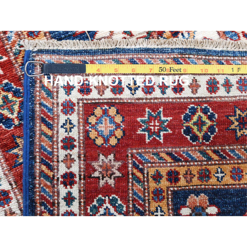 Hand Knotted Navy Blue Afghan Super Kazak Soft Wool Runner Rug, 2'6" x 11'0"