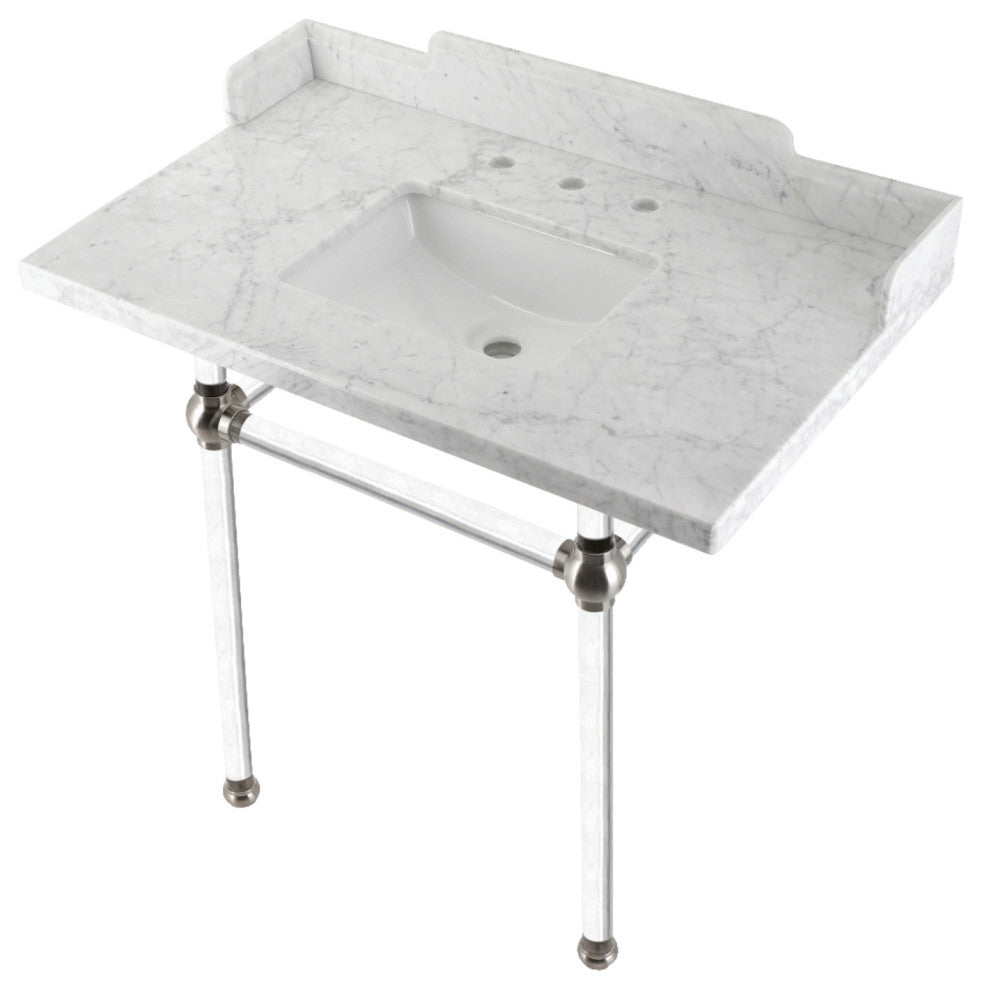 Kingston Brass LMS36MASQ8 36" Carrara Marble Console Sink, Acrylic Legs