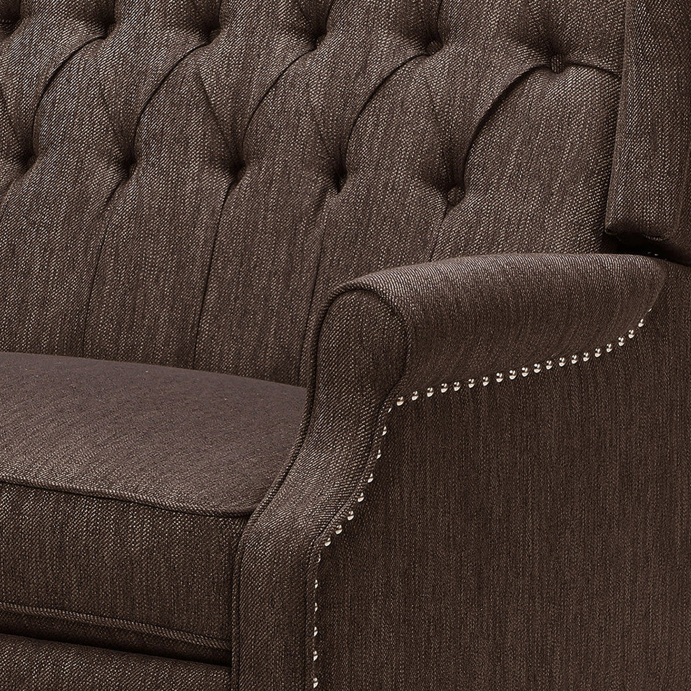Salome Oversized Tufted Fabric Push Back Recliner, Brown and Dark Brown