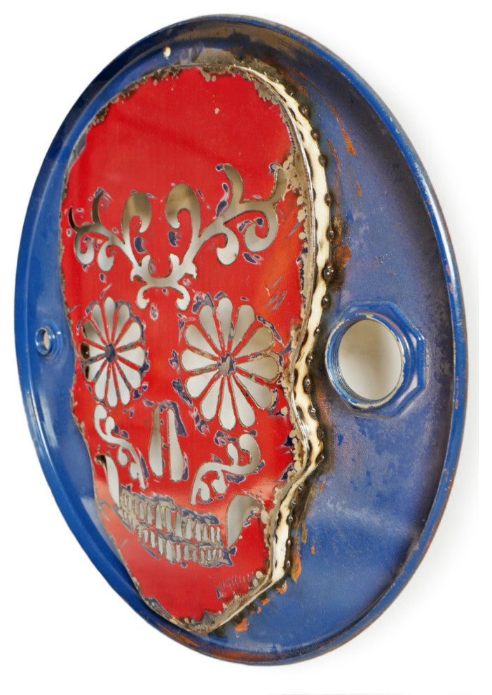 Industrial Pop Art Iron Skull Red & Blue