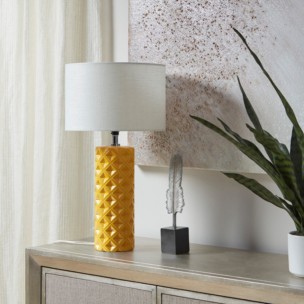 510 Design Macey Geometric Ceramic Table Lamp, Yellow