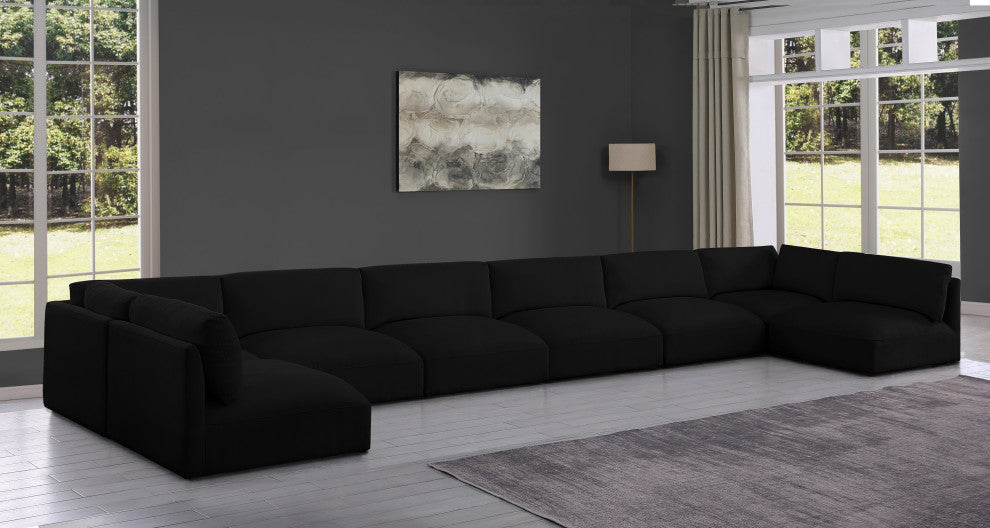 Ease Fabric Upholstered L-Shaped Modular Sectional, Black, 8 Piece: 2 Corner, 6 Armless