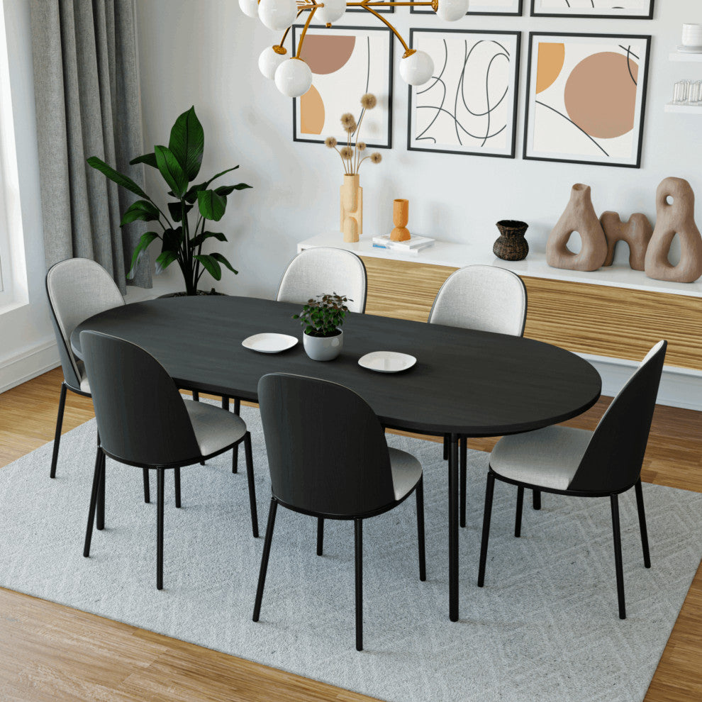 LeisureMod Tule Dining Side Chair With Upholstered Seat and Steel Frame, Black/White