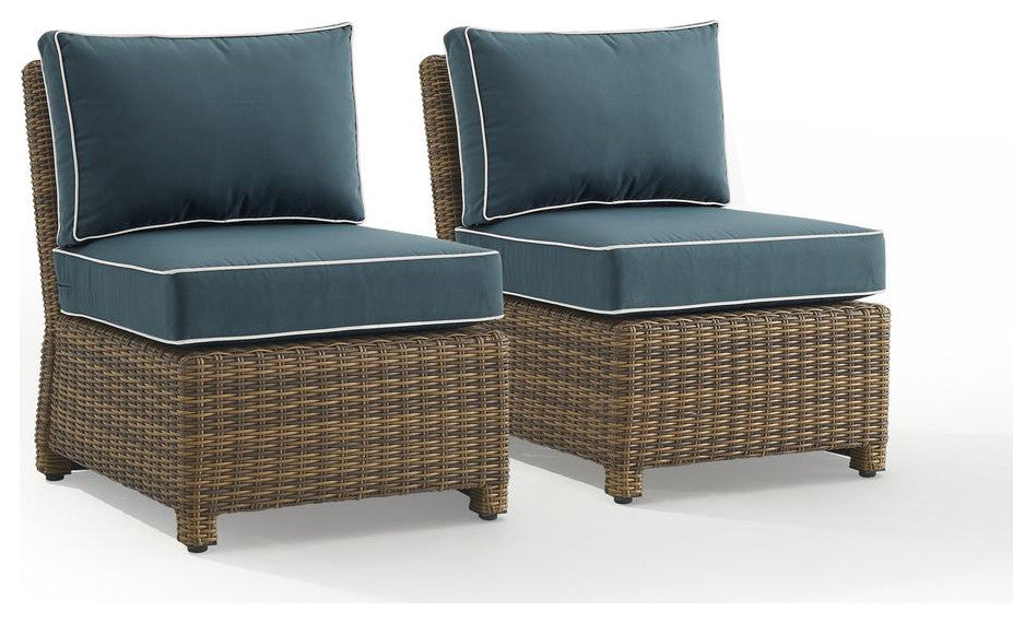 Bradenton 2Pc Outdoor Wicker Chair Set Navy/Weathered Brown - 2 Armless Chairs
