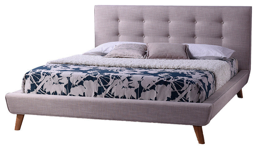 Jonesy Mid-Century Beige Fabric Upholstered Queen Size Platform Bed