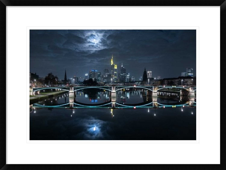 "Frankfurt At Full Moon" Framed Digital Print by Mike Match-Photo, 30x22"