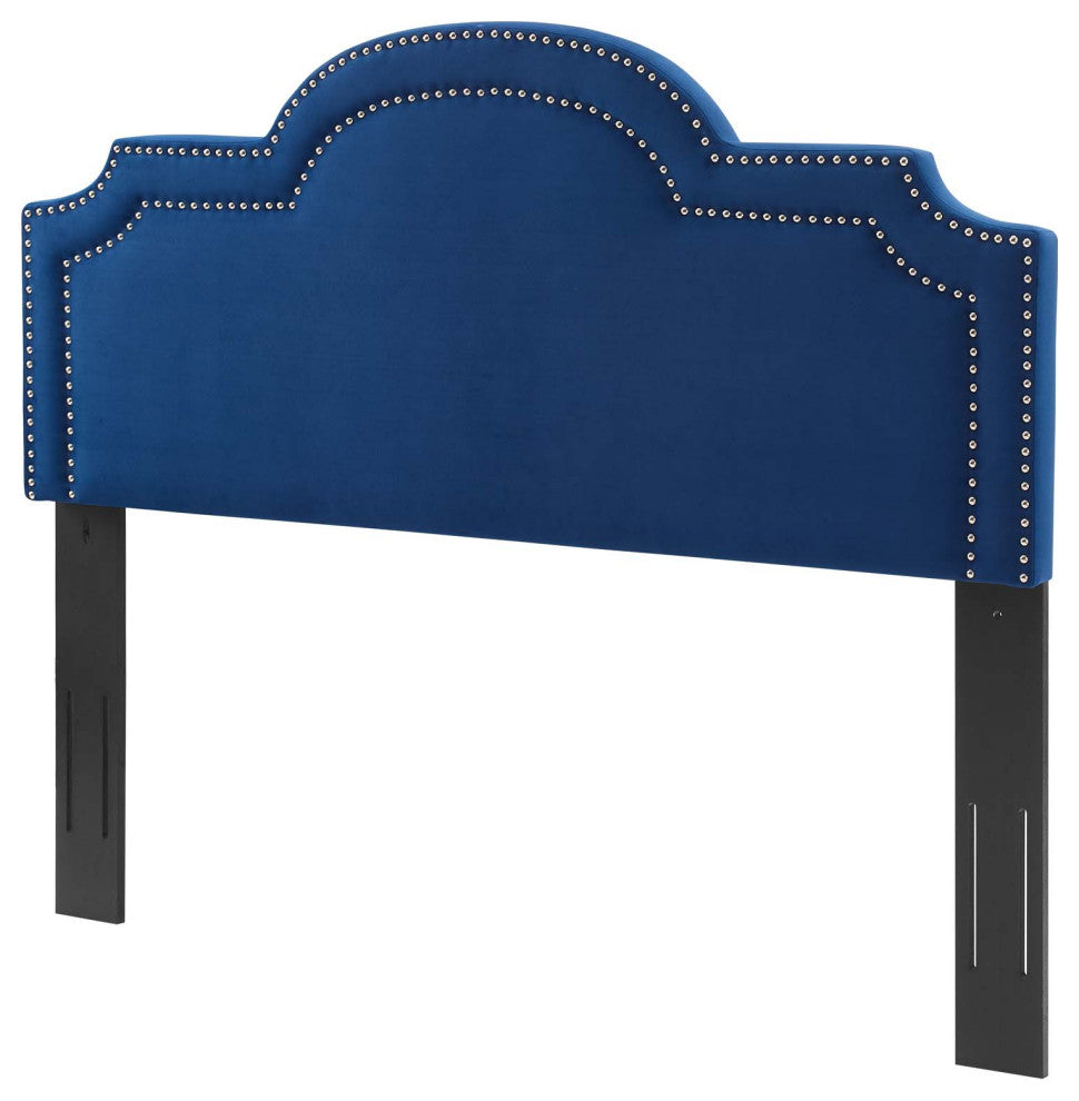 Headboard, Nailhead, Twin Size, Blue Navy, Velvet, Modern, Mid Century Guest