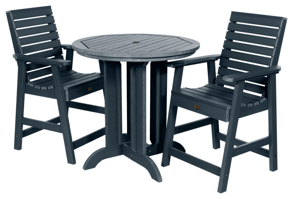 Glennville 3-Piece Round Counter Dining Set, Weathered Acorn, Federal Blue