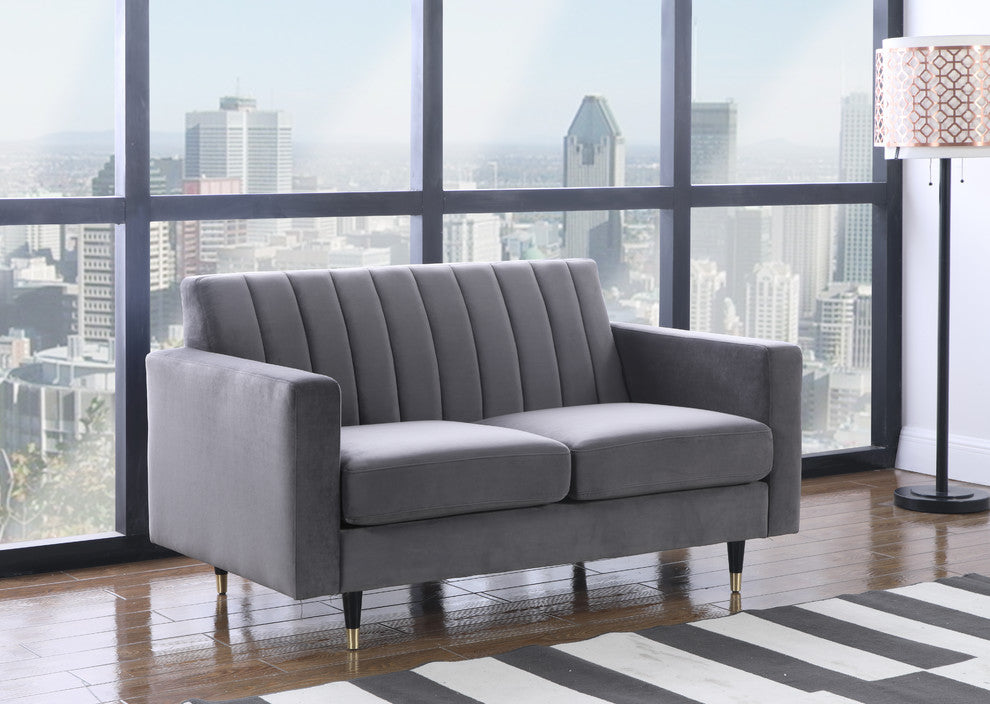 Lola Velvet Upholstered Loveseat, Gray