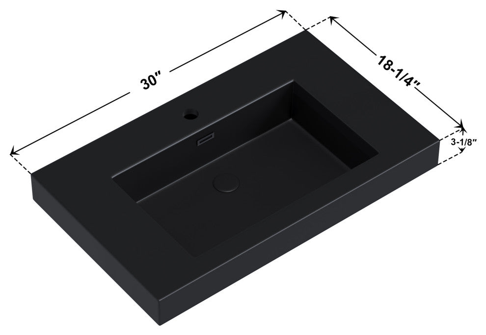 Dowell 18" FTB Resin Bathroom Vanity Basin, Black, 30wx18dx6h