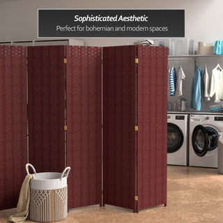6' Tall Woven Fiber Room Divider, 5 Panel, Red/Black