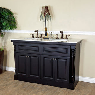 Parme 55" Double Vanity, Dark Mahogany With Marble Vanity Top, White