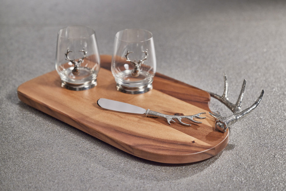 Malachi Cheese and Charcuterie Board With Pewter Antler Handle