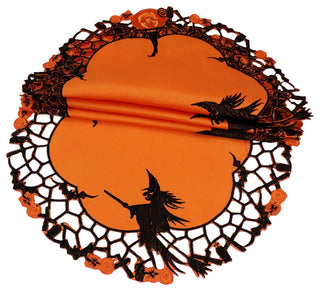 Witch Embroidered Cutwork Round Doilies, 8", Set of 4