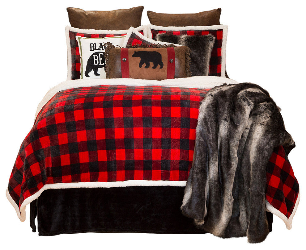 Carstens Red Lumberjack Buffalo Plaid 3-Piece Sherpa Fleece Bedding Set, Queen