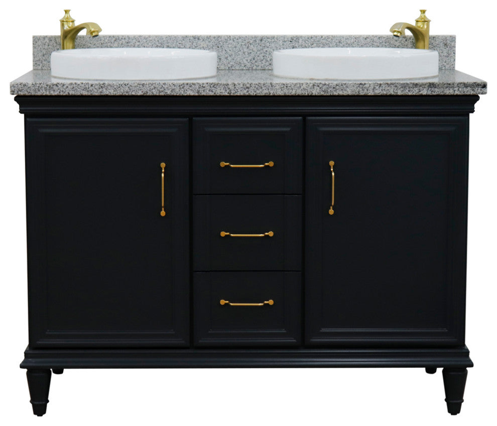 49" Double Vanity, Dark Gray Finish With Gray Granite And Round Sink