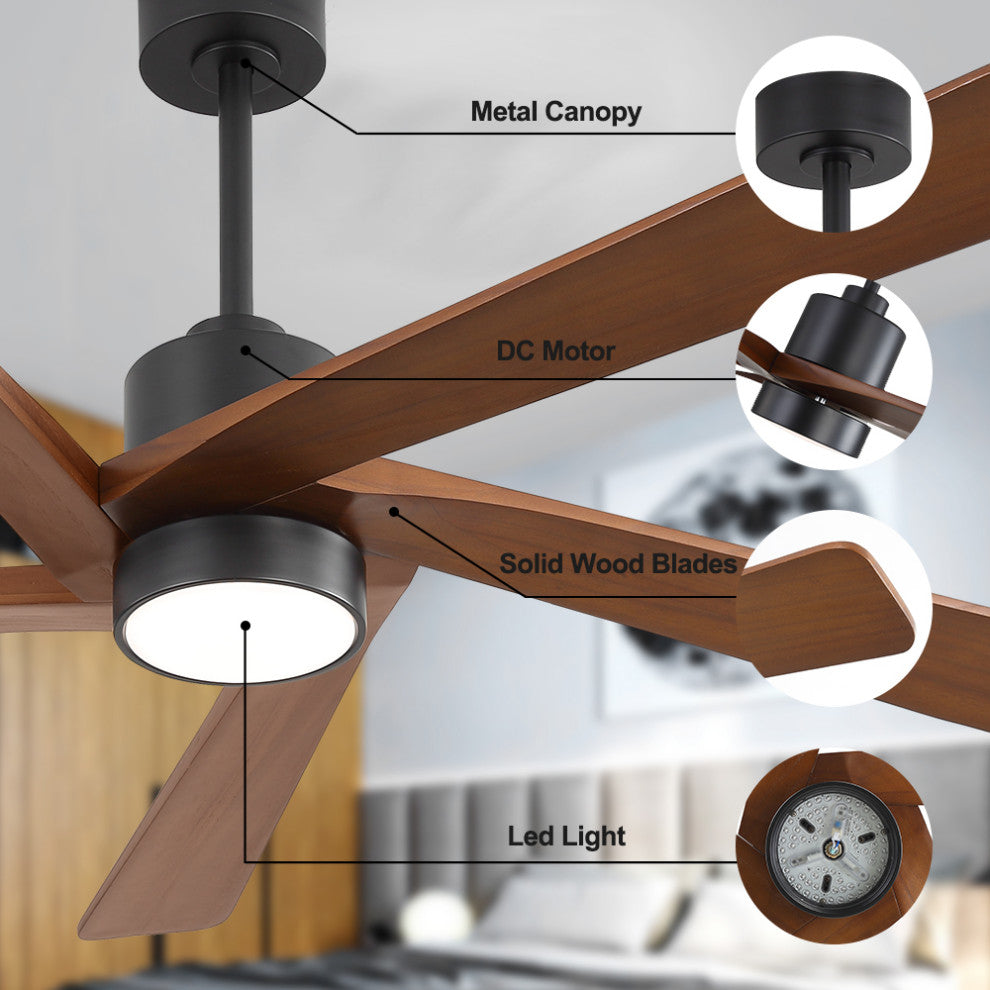 64" 5-Blade LED Ceiling Fan With Light Kit and Remote Control, Black/Walnut