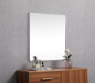 Ellis Soft Corner Metal Square Mirror 48x48 Inch, Silver
