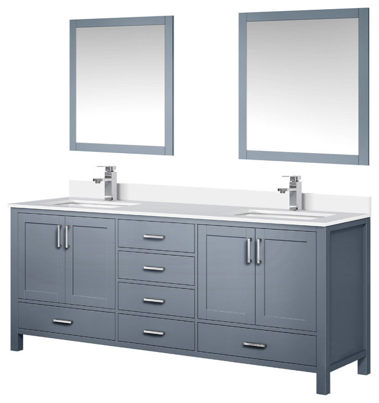 Jacques 80" Dark Grey Double Sink Vanity with Quartz Top, With Faucet and Mirror