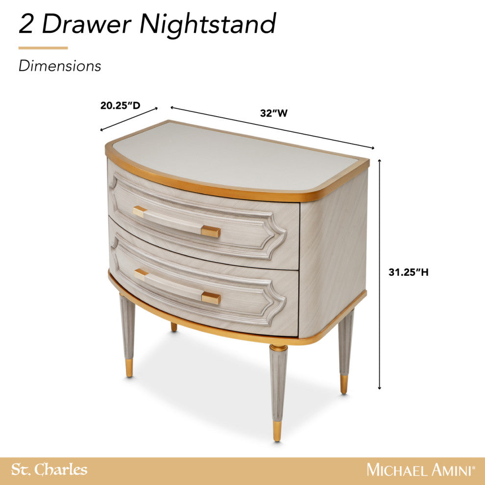 St. Charles 2-Drawer Nightstand, Dove Gray